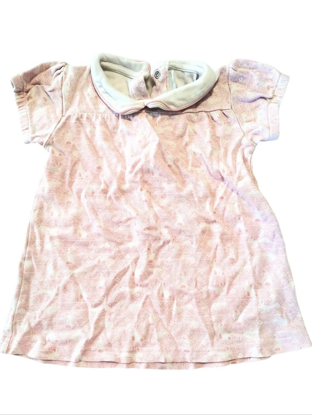 Jojo Maman Bebe Vintage Pink White Bunny Rabbit Spring Dress Size 18 To 24 Month